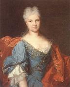 unknow artist Portrait of a lady,half-length,wearing a blue embroidered dress with a scarlet mantle Sweden oil painting reproduction